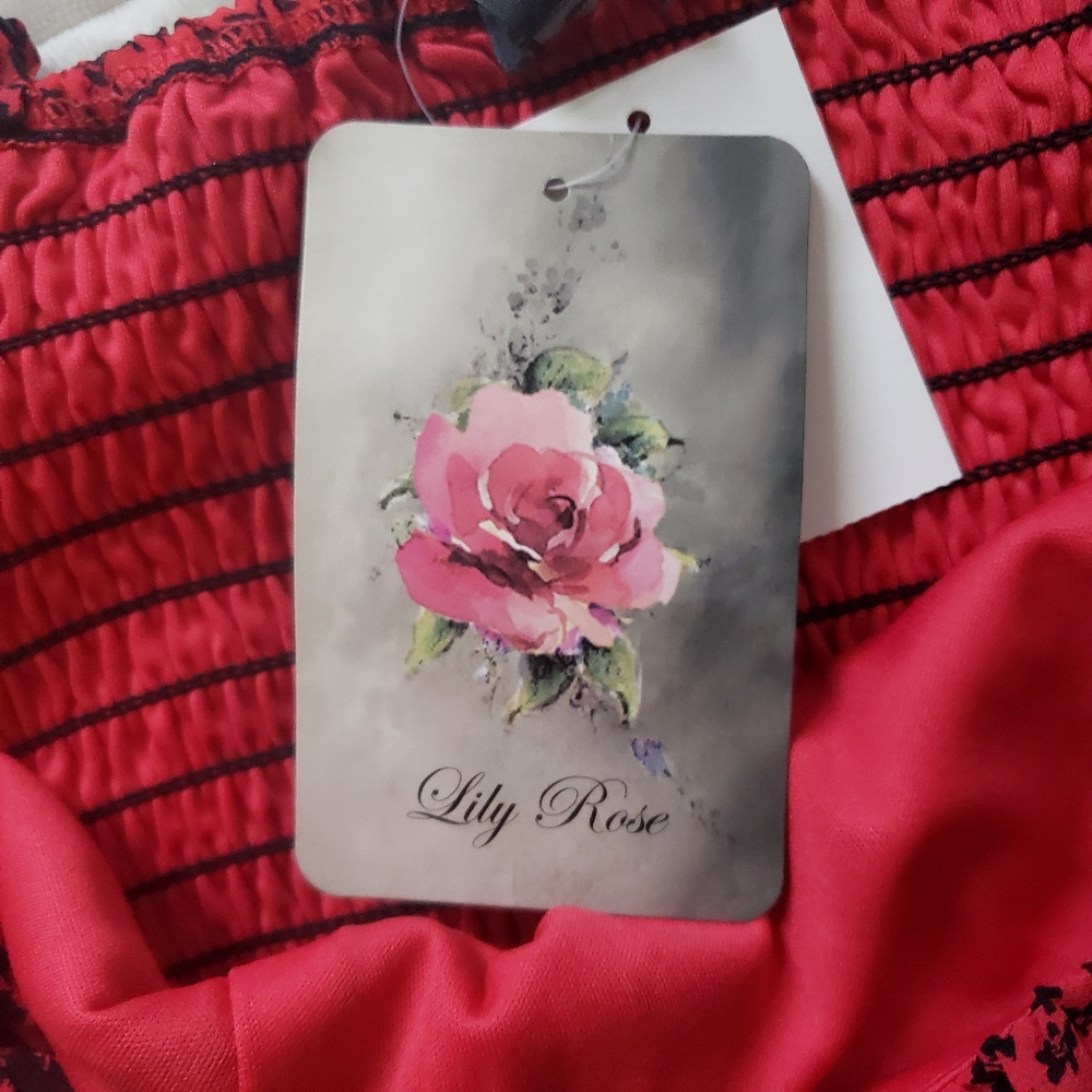 Juniors' Lily Rose Ruffled Tie Shoulder Red Floral Skater Dress Large NWT - Picture 11 of 15